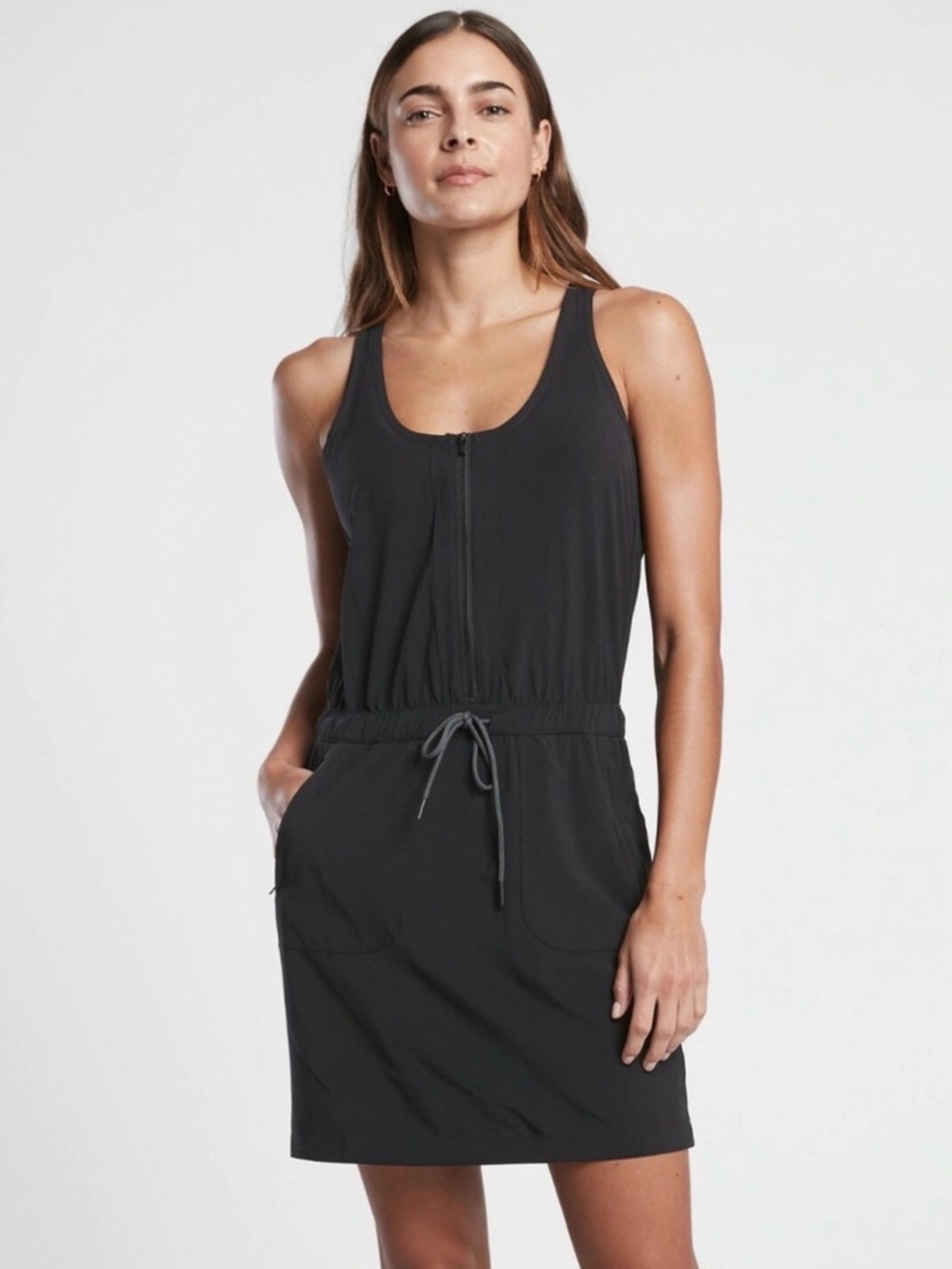 Athleta Black Athletic Dress Built-In Shorts Zip Front Size S